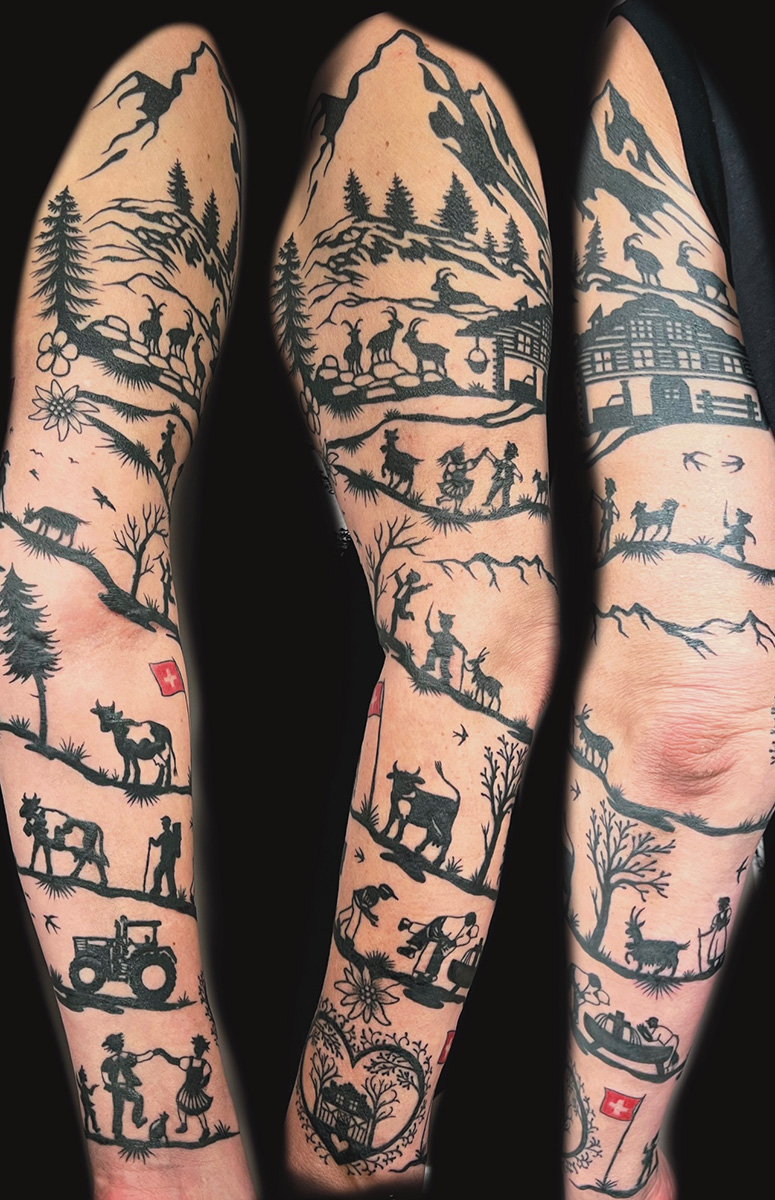 Die Schweiz als Tattoo über einen Arm tätowiert