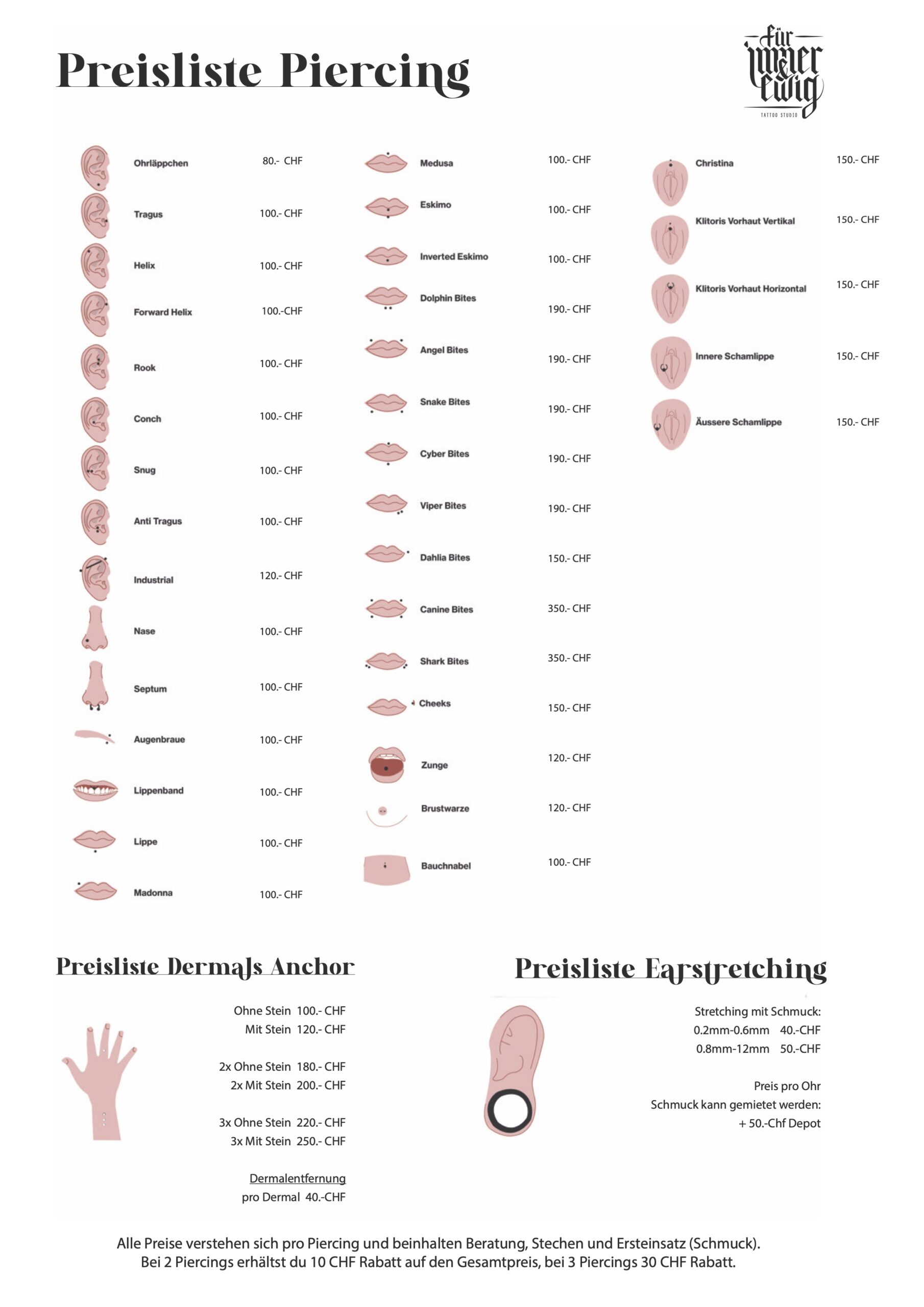 Preisliste Piercing_FIUE Piercing Preisliste